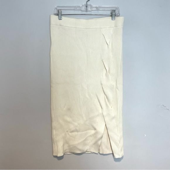 ANTHROPOLOGIE MAEVE DESIREE HIGH RISE WAIST RIBBED CABLE KNIT SLIT MIDI SKIRT L - Picture 2 of 6